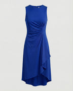 Women's Sleeveless Wrap Dress with Asymmetrical Hem and Ruching