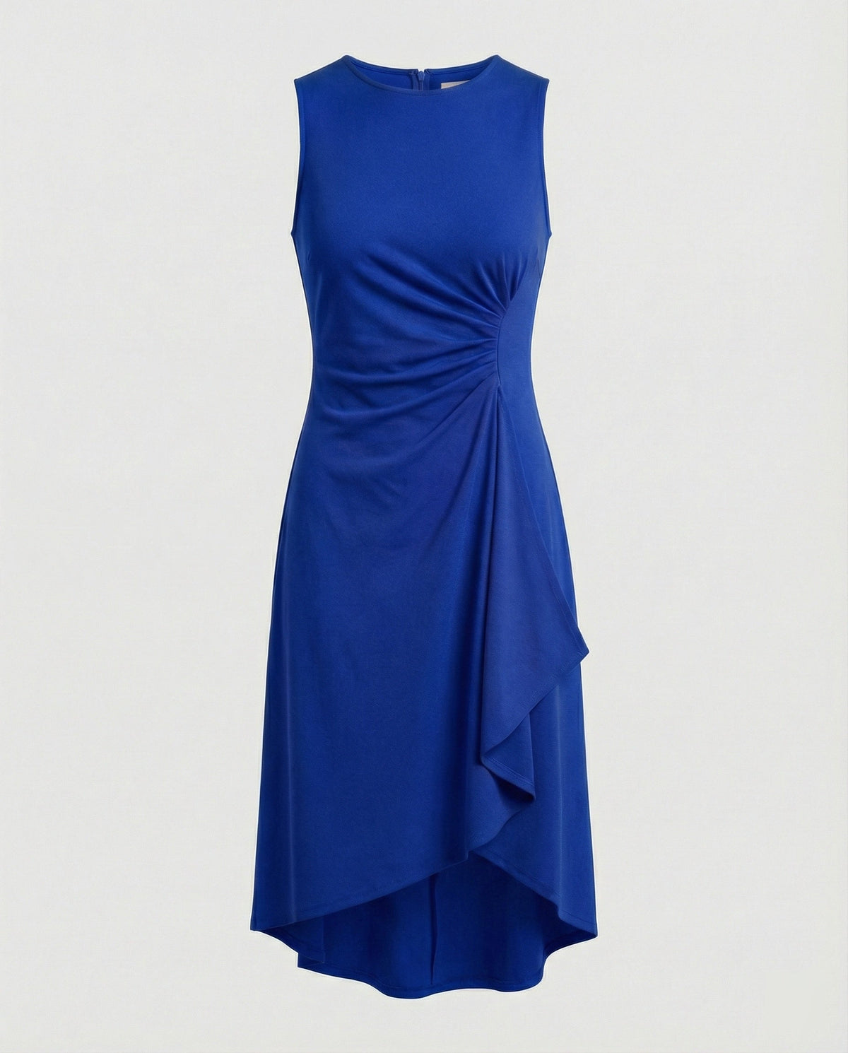Women's Sleeveless Wrap Dress with Asymmetrical Hem and Ruching