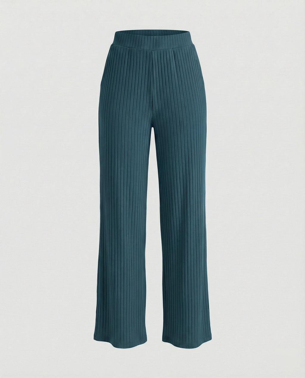 Women's Elegant Wide-Leg Summer Trousers with Fine Ribbed Texture
