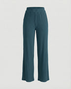 Women's Elegant Wide-Leg Summer Trousers with Fine Ribbed Texture