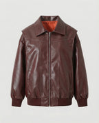 Elegant Faux Leather Jacket with High Collar