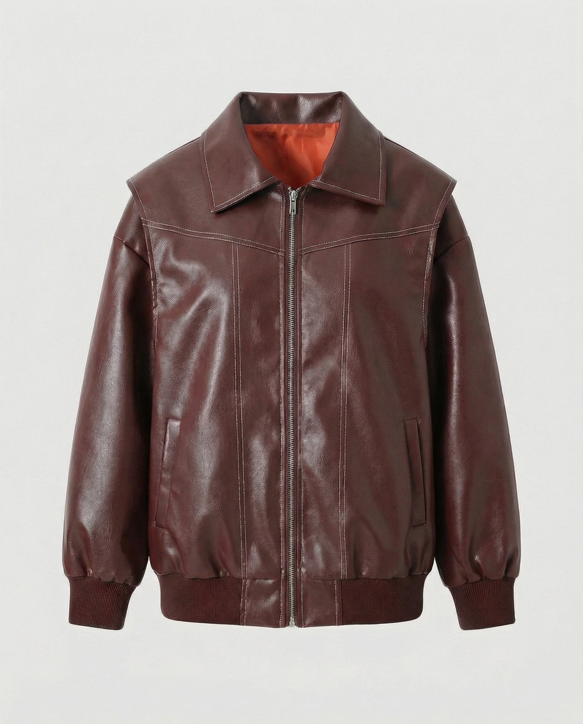 Elegant Faux Leather Jacket with High Collar