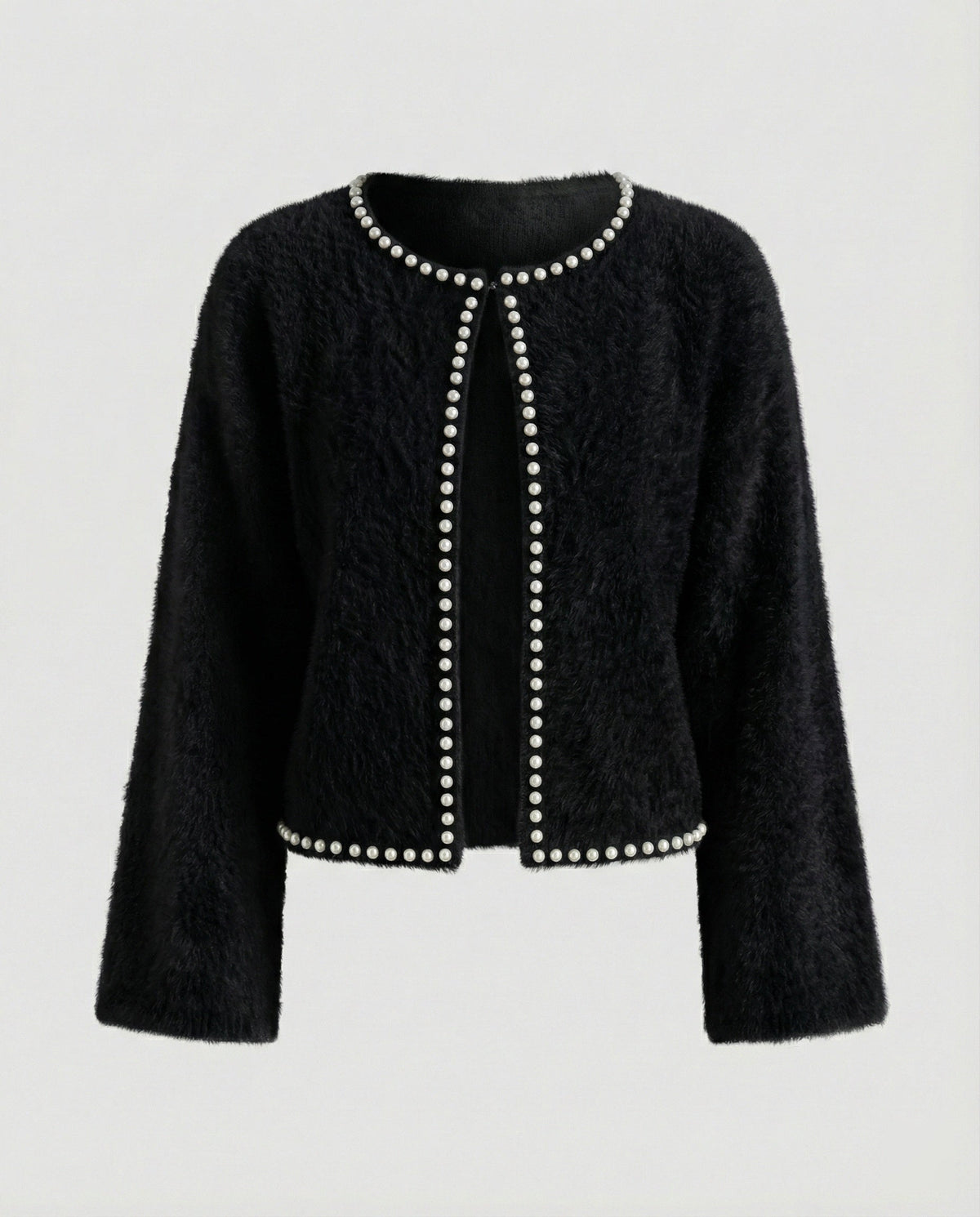 Women's Fluffy Cardigan with Pearl Detail