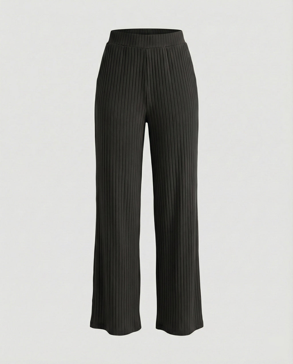 Women's Elegant Wide-Leg Summer Trousers with Fine Ribbed Texture