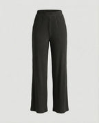 Women's Elegant Wide-Leg Summer Trousers with Fine Ribbed Texture