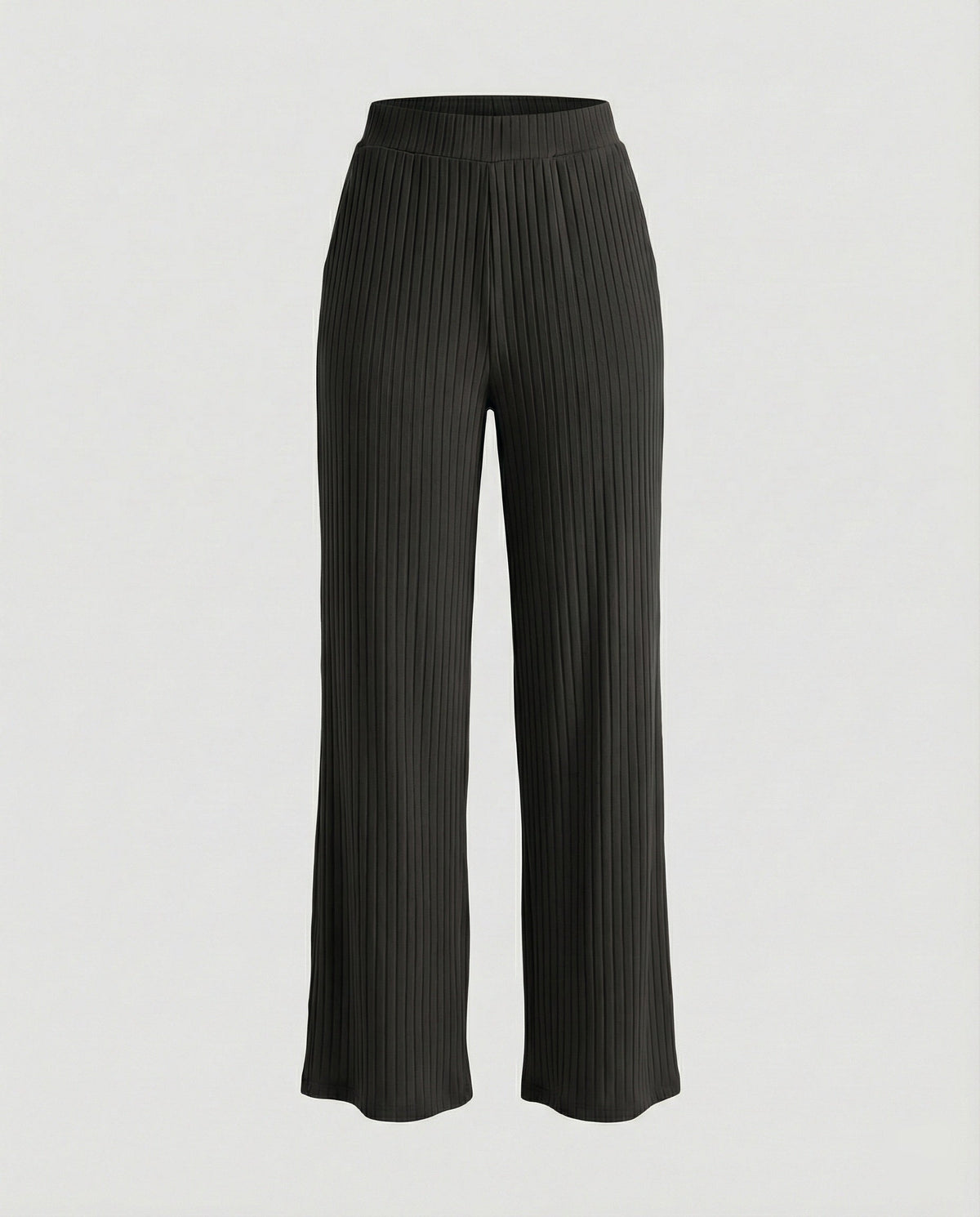 Women's Elegant Wide-Leg Summer Trousers with Fine Ribbed Texture