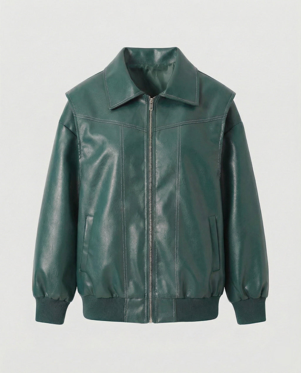 Elegant Faux Leather Jacket with High Collar