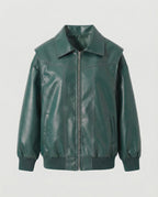 Elegant Faux Leather Jacket with High Collar