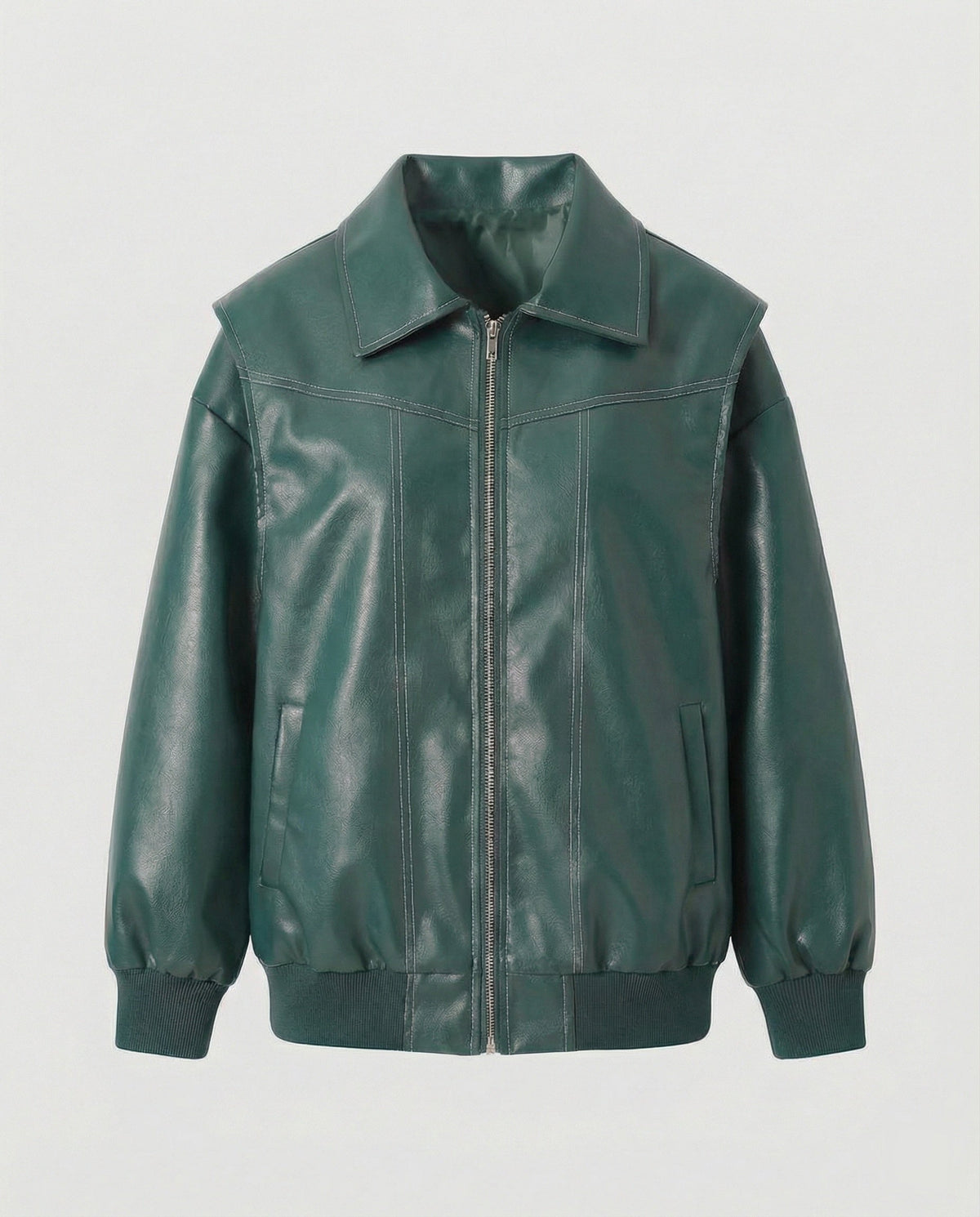 Elegant Faux Leather Jacket with High Collar