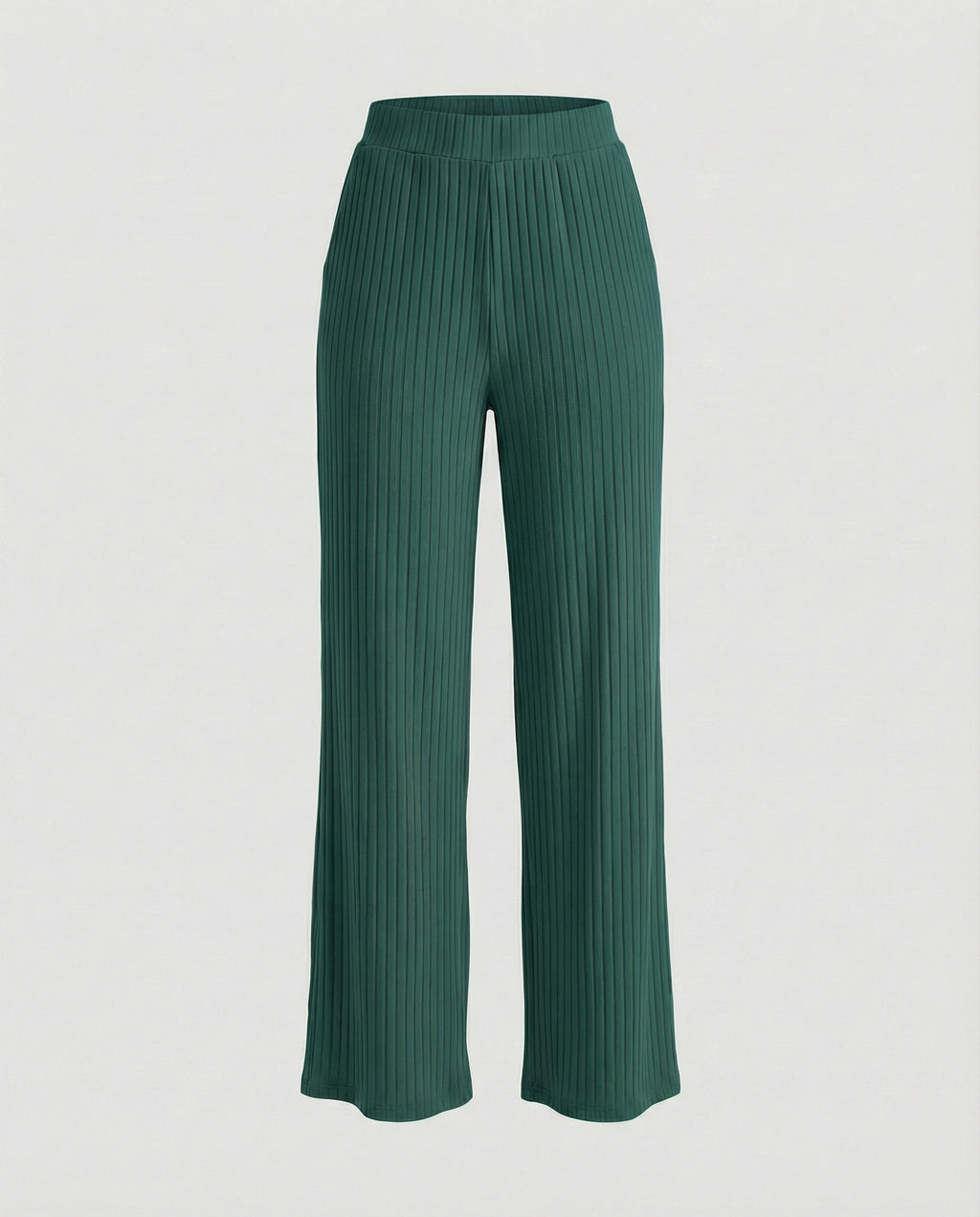 Women's Elegant Wide-Leg Summer Trousers with Fine Ribbed Texture