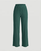 Women's Elegant Wide-Leg Summer Trousers with Fine Ribbed Texture