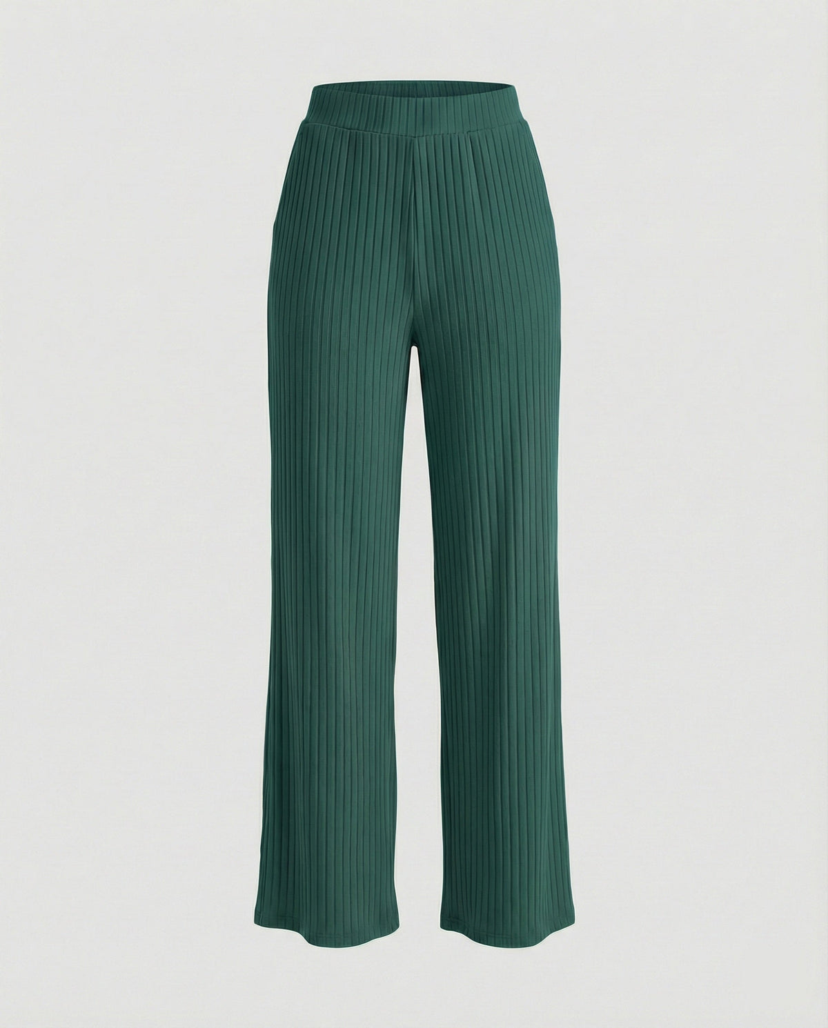 Women's Elegant Wide-Leg Summer Trousers with Fine Ribbed Texture