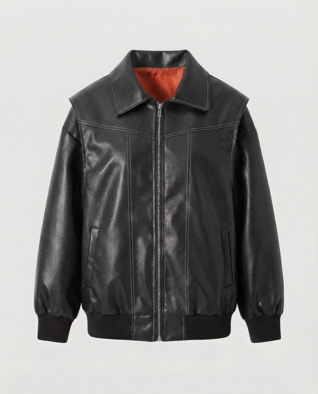 Elegant Faux Leather Jacket with High Collar