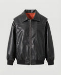 Elegant Faux Leather Jacket with High Collar