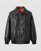 Elegant Faux Leather Jacket with High Collar