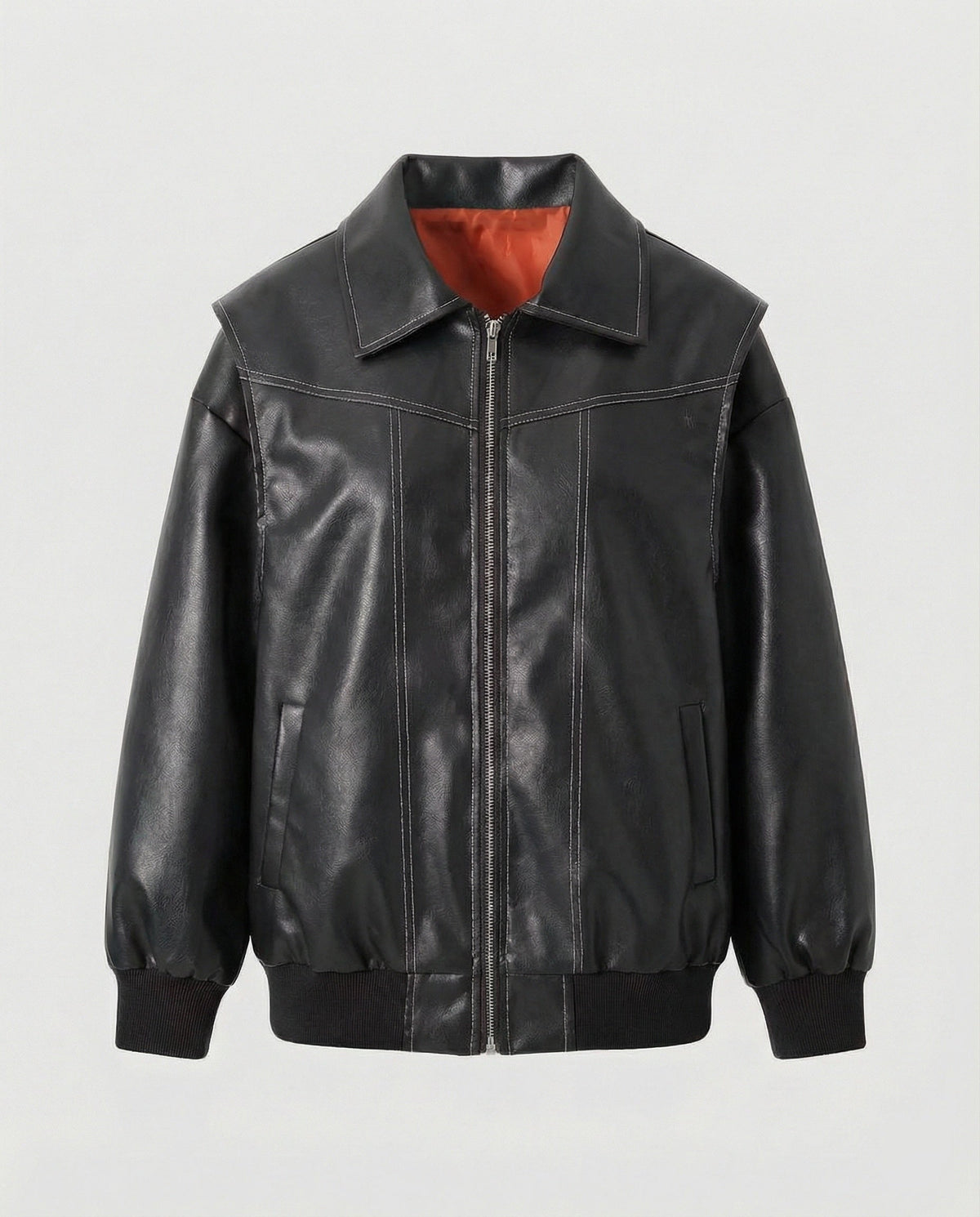 Elegant Faux Leather Jacket with High Collar