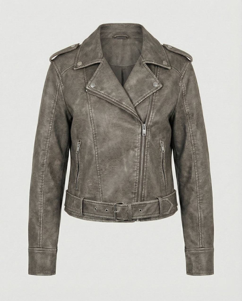 Women's Cropped Faux Leather Biker Jacket