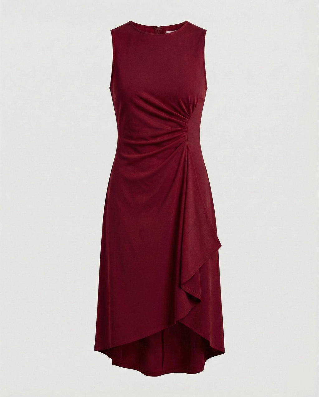 Women's Sleeveless Wrap Dress with Asymmetrical Hem and Ruching