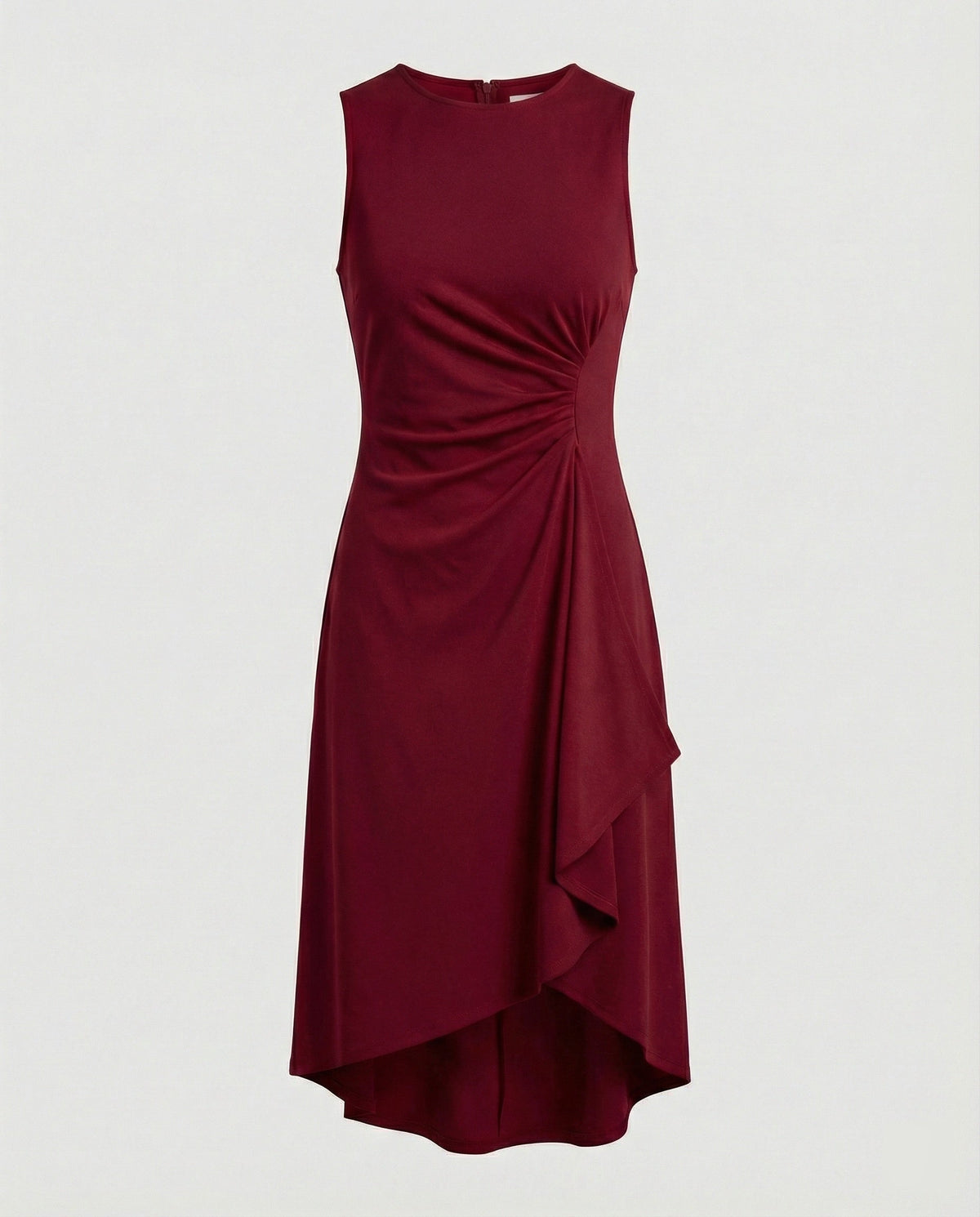 Women's Sleeveless Wrap Dress with Asymmetrical Hem and Ruching