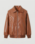 Elegant Faux Leather Jacket with High Collar
