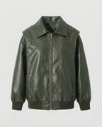 Elegant Faux Leather Jacket with High Collar