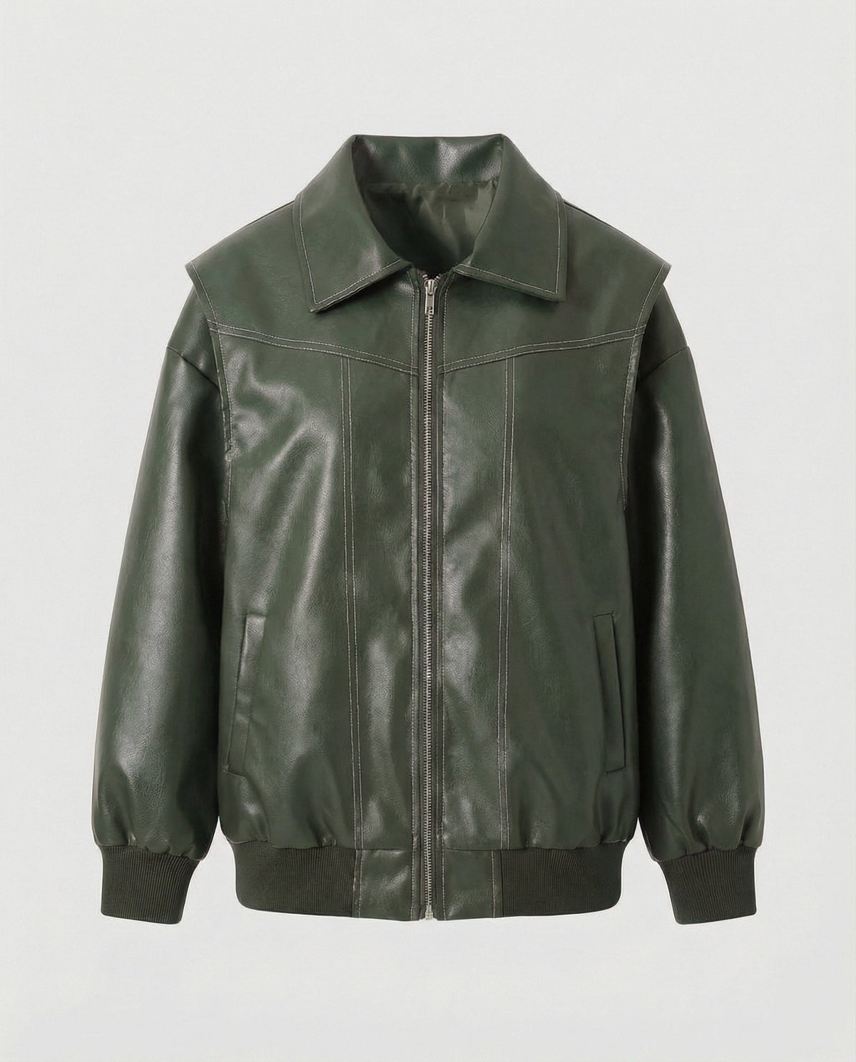 Elegant Faux Leather Jacket with High Collar