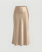 Women's Elegant Satin Midi Skirt with Flowing Cut and High Waist