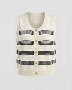 Women's Sleeveless Cardigan with Button Placket and Stripes