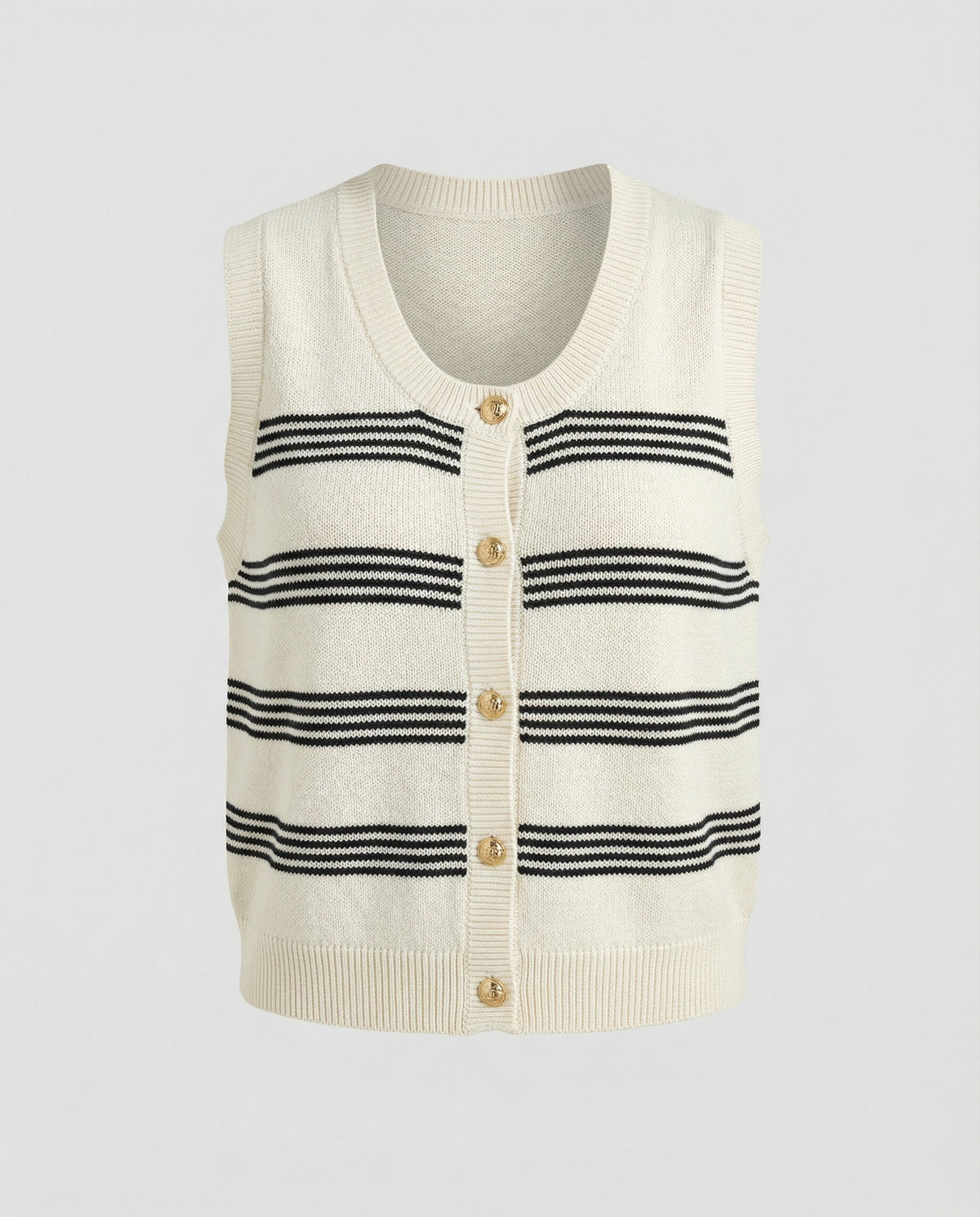 Women's Sleeveless Cardigan with Button Placket and Stripes