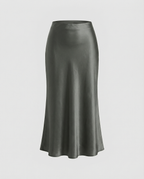 Women's Elegant Satin Midi Skirt with Flowing Cut and High Waist