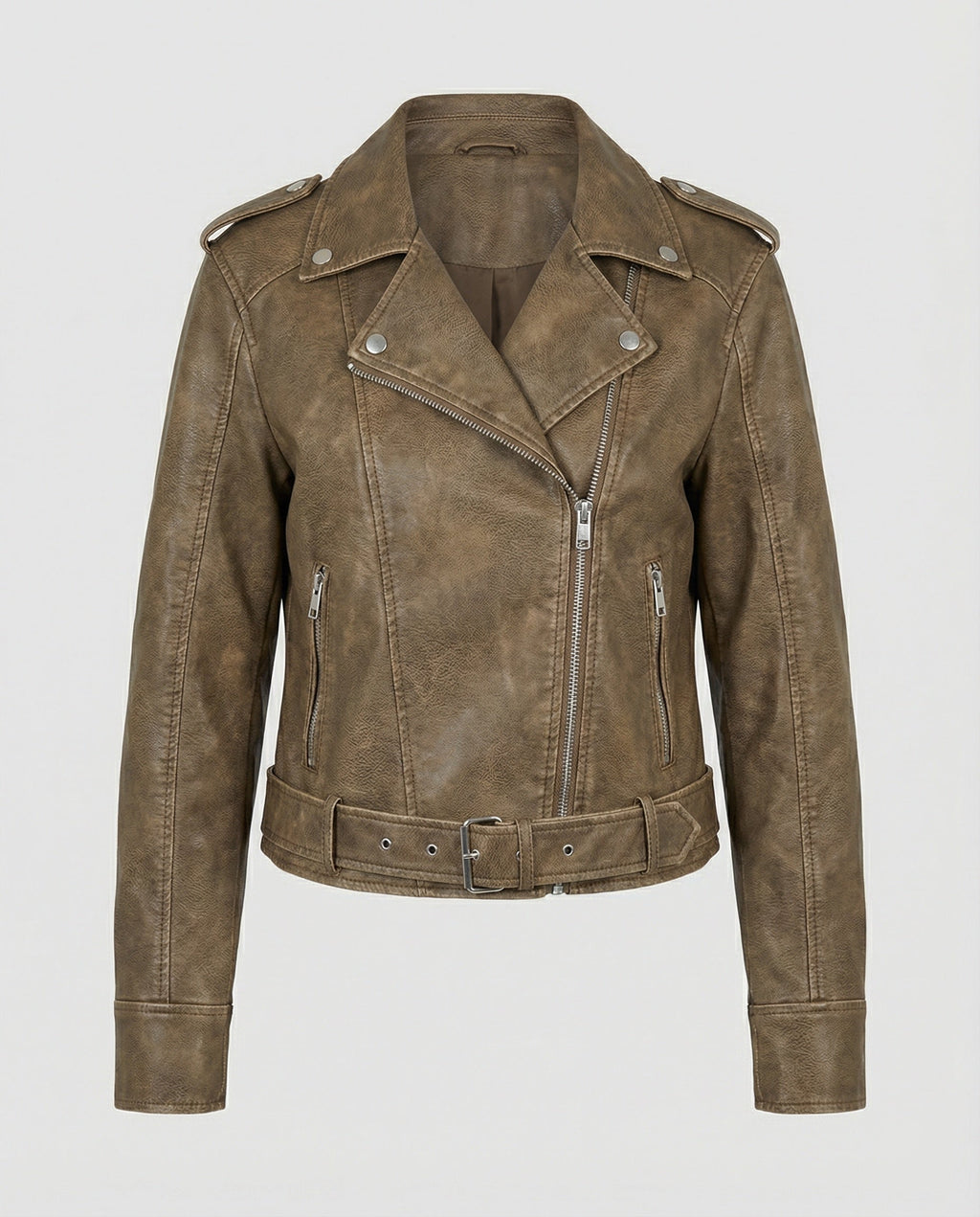Women's Cropped Faux Leather Biker Jacket
