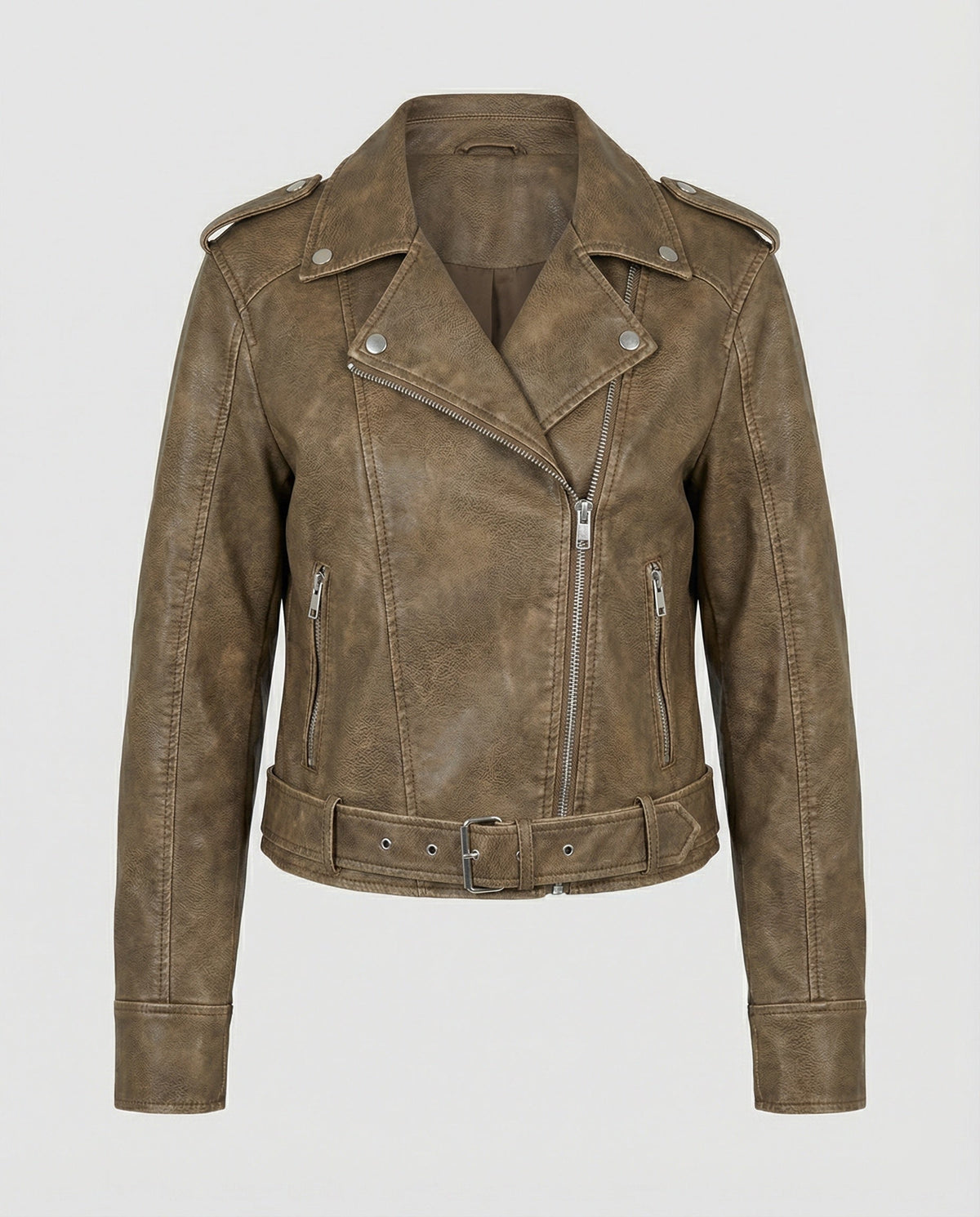 Women's Cropped Faux Leather Biker Jacket