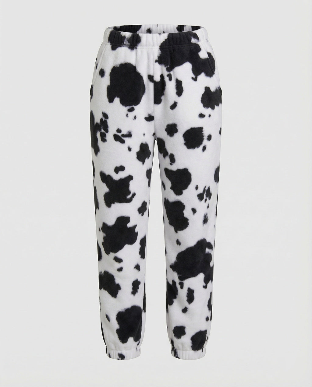 Women's Casual Cow Print Pants with Elastic Waist and Cuffs
