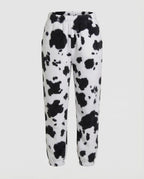 Women's Casual Cow Print Pants with Elastic Waist and Cuffs