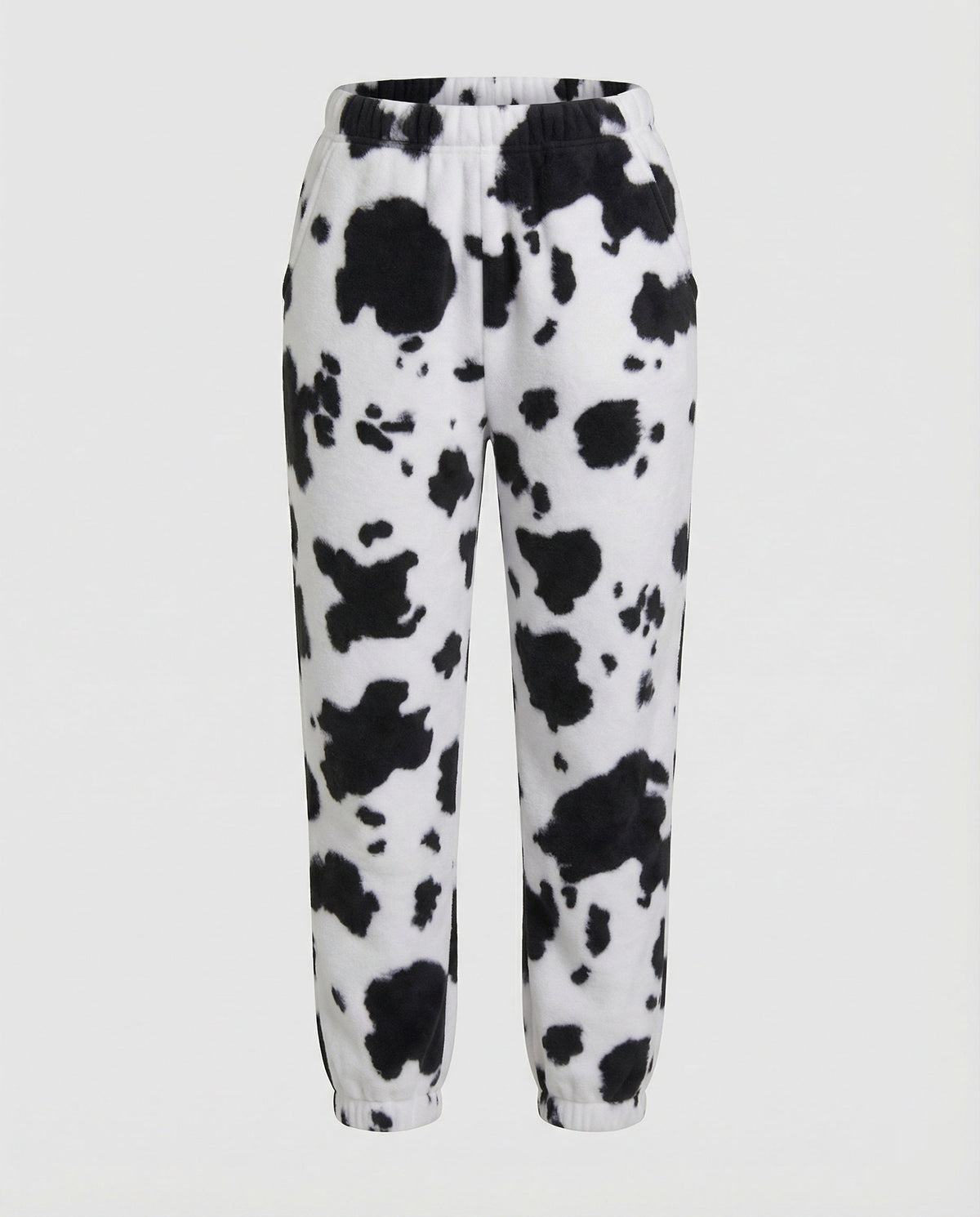 Women's Casual Cow Print Pants with Elastic Waist and Cuffs