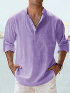 Men's Long-Sleeve Casual Shirt with Stand-up Collar