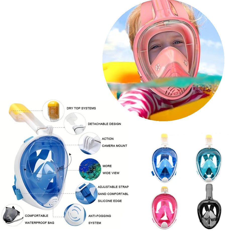 Snorkel mask for children and adults with snorkel and 180-degree visibility