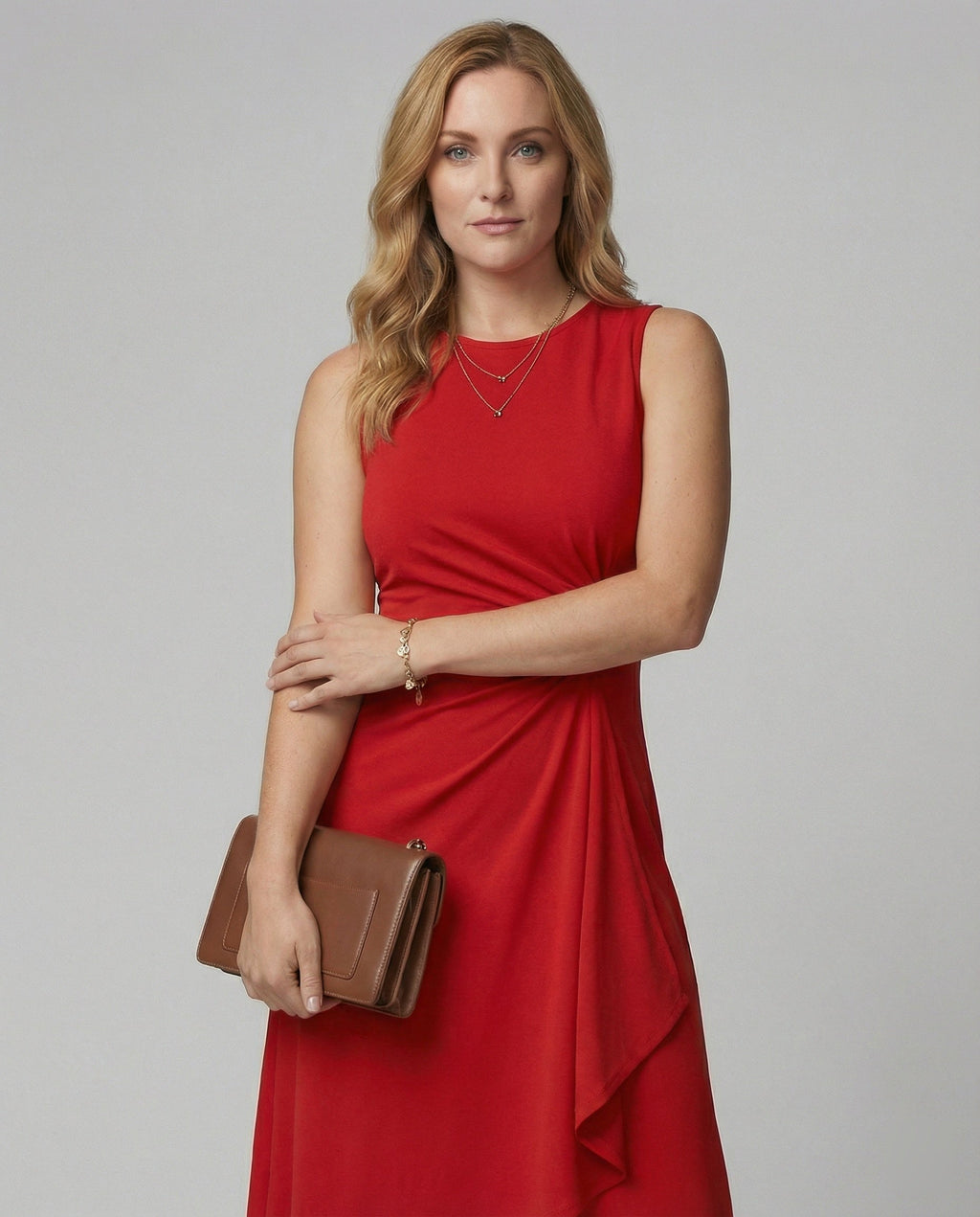 Women's Sleeveless Wrap Dress with Asymmetrical Hem and Ruching