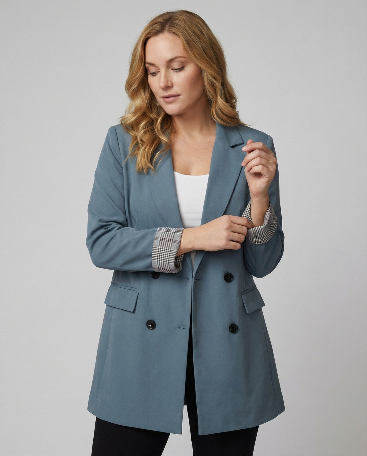 Women's Double-Breasted Blazer with Contrast Cuffs