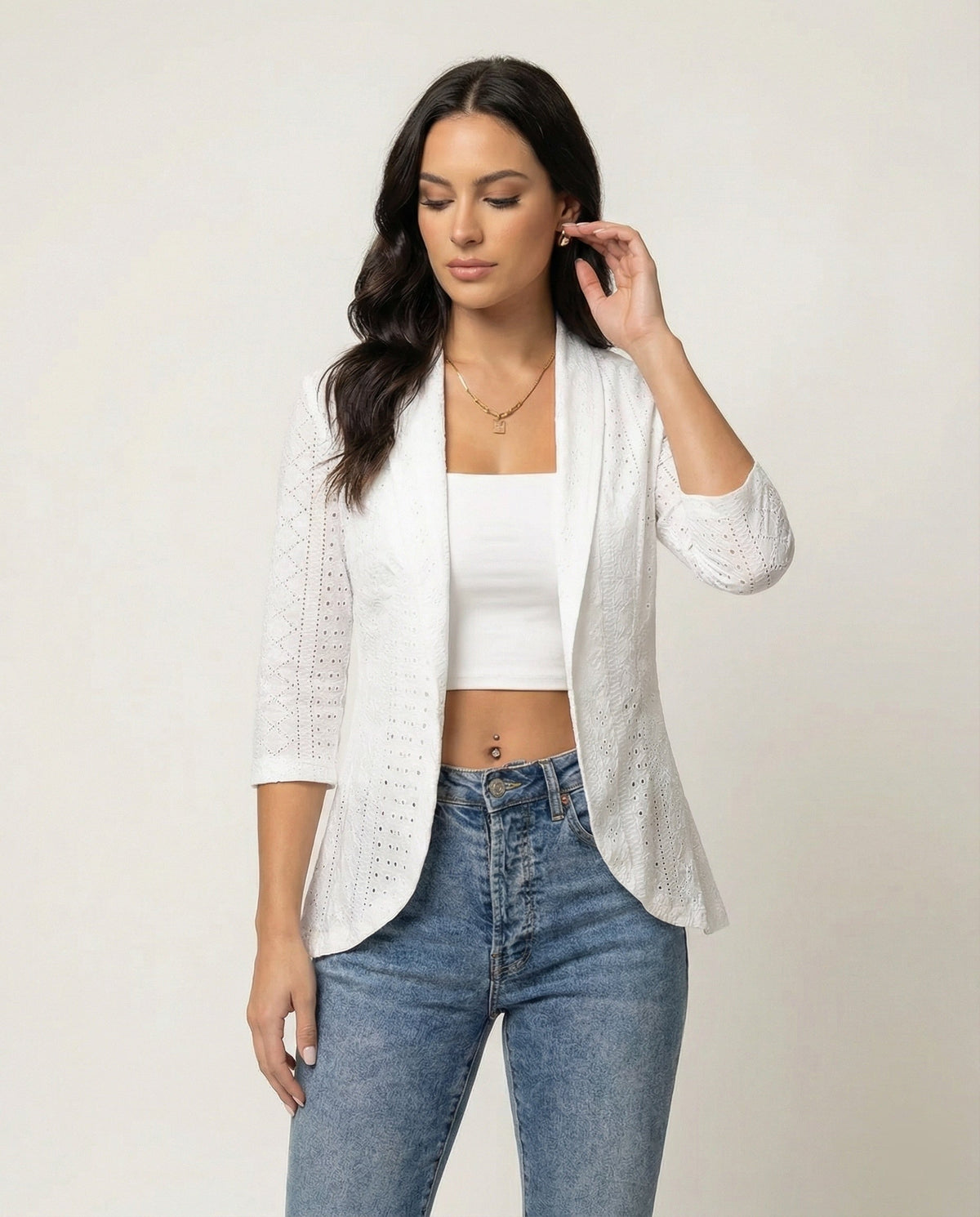 Women's Elegant Blazer with Patterned Cutouts and Tailored Fit