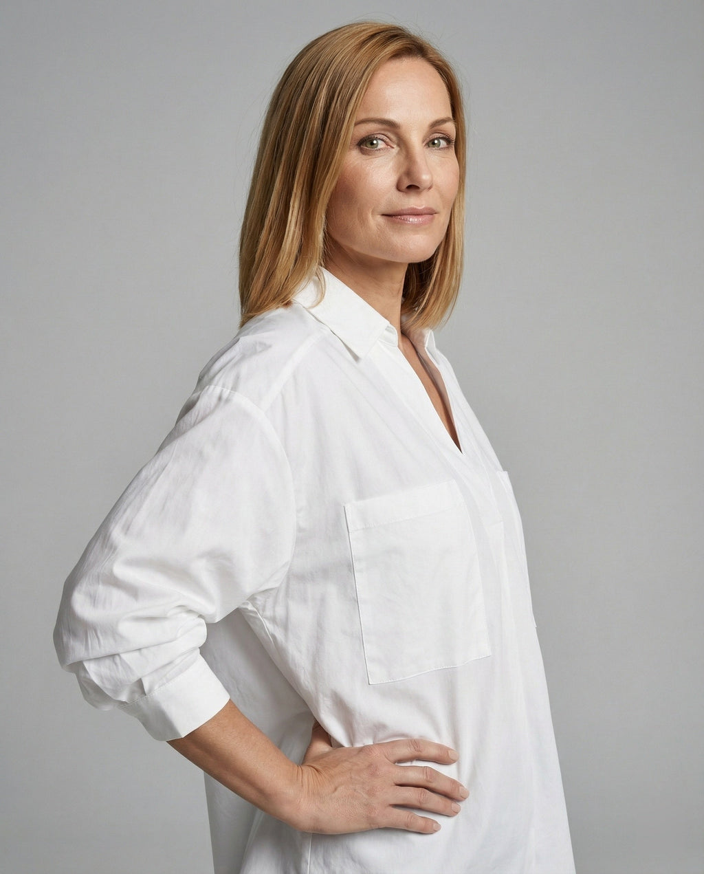 Women's Blouse with Flounce Sleeves and V-Neck
