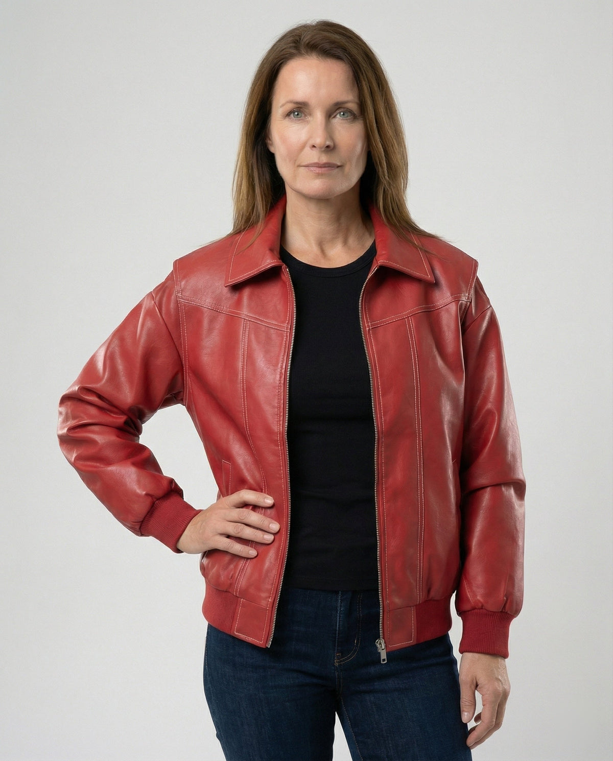 Elegant Faux Leather Jacket with High Collar