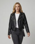 Women's Faux Leather Biker Jacket with Modern Details