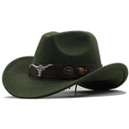 Western-Style Felt Hat with Bull Buckle Band