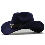 Western-Style Felt Hat with Bull Buckle Band