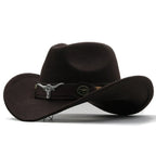 Western-Style Felt Hat with Bull Buckle Band