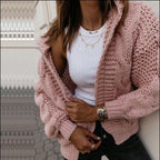 Women's Chunky Knit Cardigan with Plaid Pattern and Oversized Cut